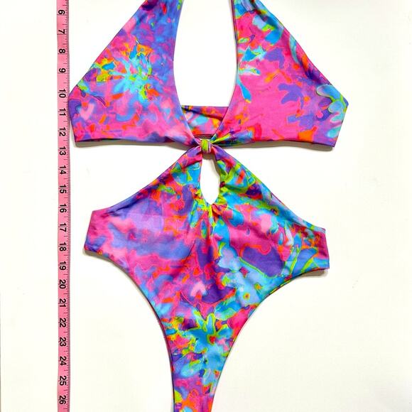 Neena One-Piece Swimsuit Cutout Tie-Dye Halter Monokini Size S - Picture 8 of 9